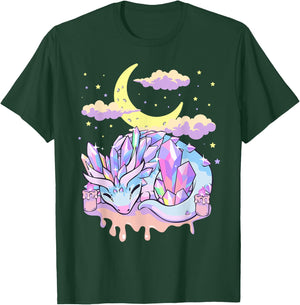 Pastel Goth Kawaii Crystal Dragon Crystals and Crescent Moon T-Shirt - T-Shirt | Forest