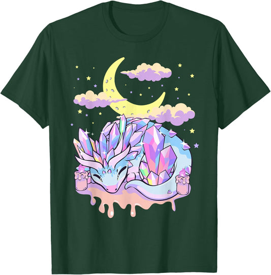 Pastel Goth Kawaii Crystal Dragon Crystals and Crescent Moon T-Shirt - T-Shirt | Forest