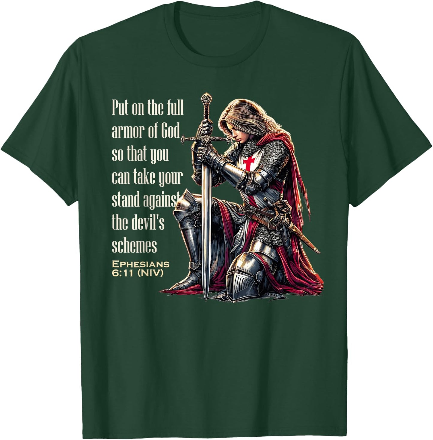 Templar Women Knight Christian Bible Verse Saying Lord T-Shirt - T-Shirt | Forest