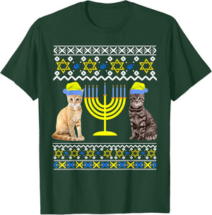 Cat With Menorah Hanukkah Chanukah Menorah Cat Sweater T-Shirt - T-Shirt | Forest