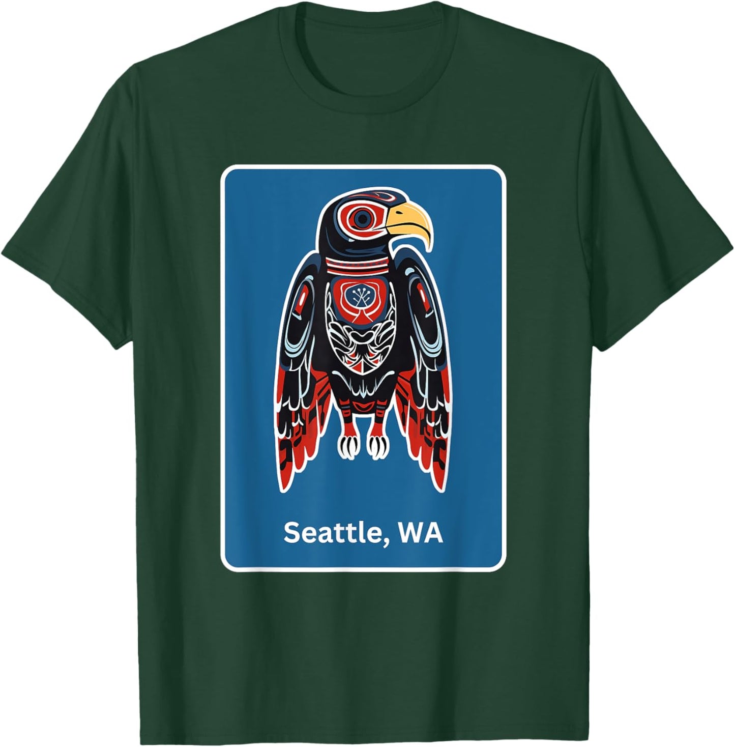 Seattle, WA Hawk Native American Indian Tribal Style Art T-Shirt - T-Shirt | Forest