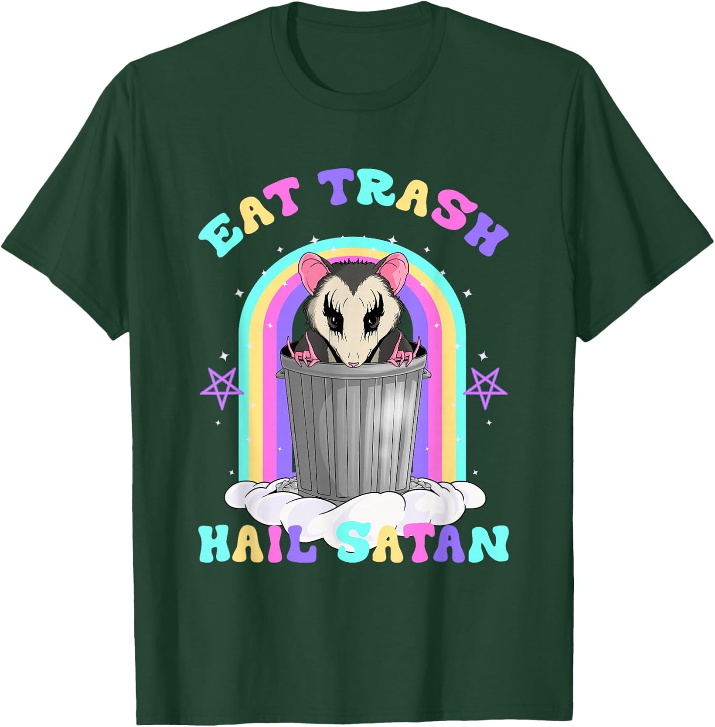 Eat Trash Hail Satan Raccoon Pentagram Trash Panda Satanist T-Shirt - T-Shirt | Forest