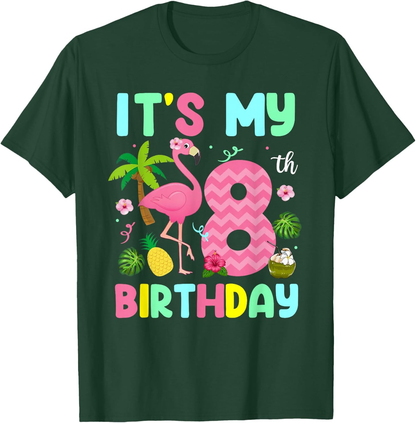 It's My 8th Birthday Flamingo Shirt Hawaii 8 Yrs Old Girl T-Shirt - T-Shirt | Forest
