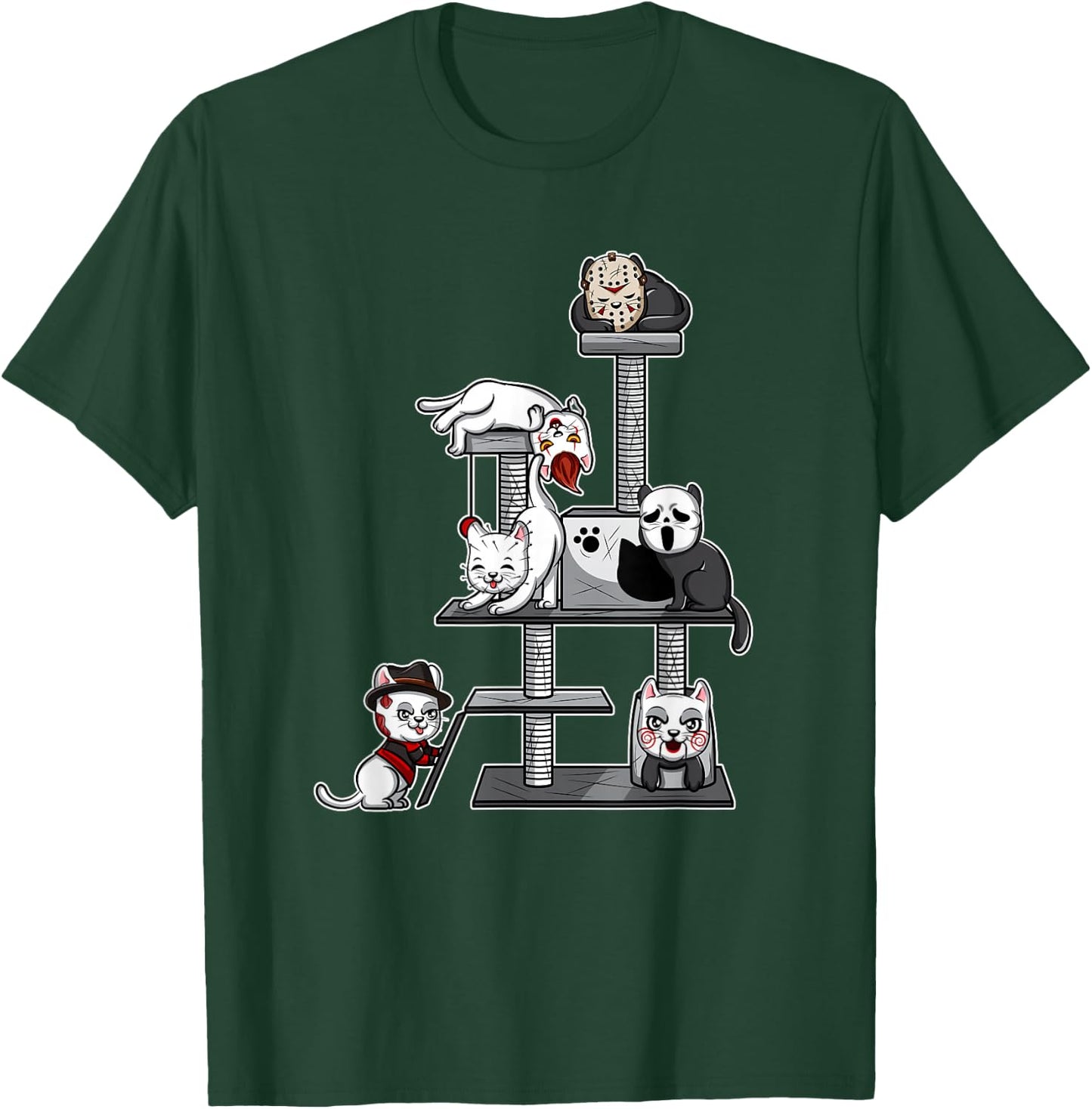 Funny Horror Movie Cats Playing On Cat Tree T-Shirt - T-Shirt | Forest