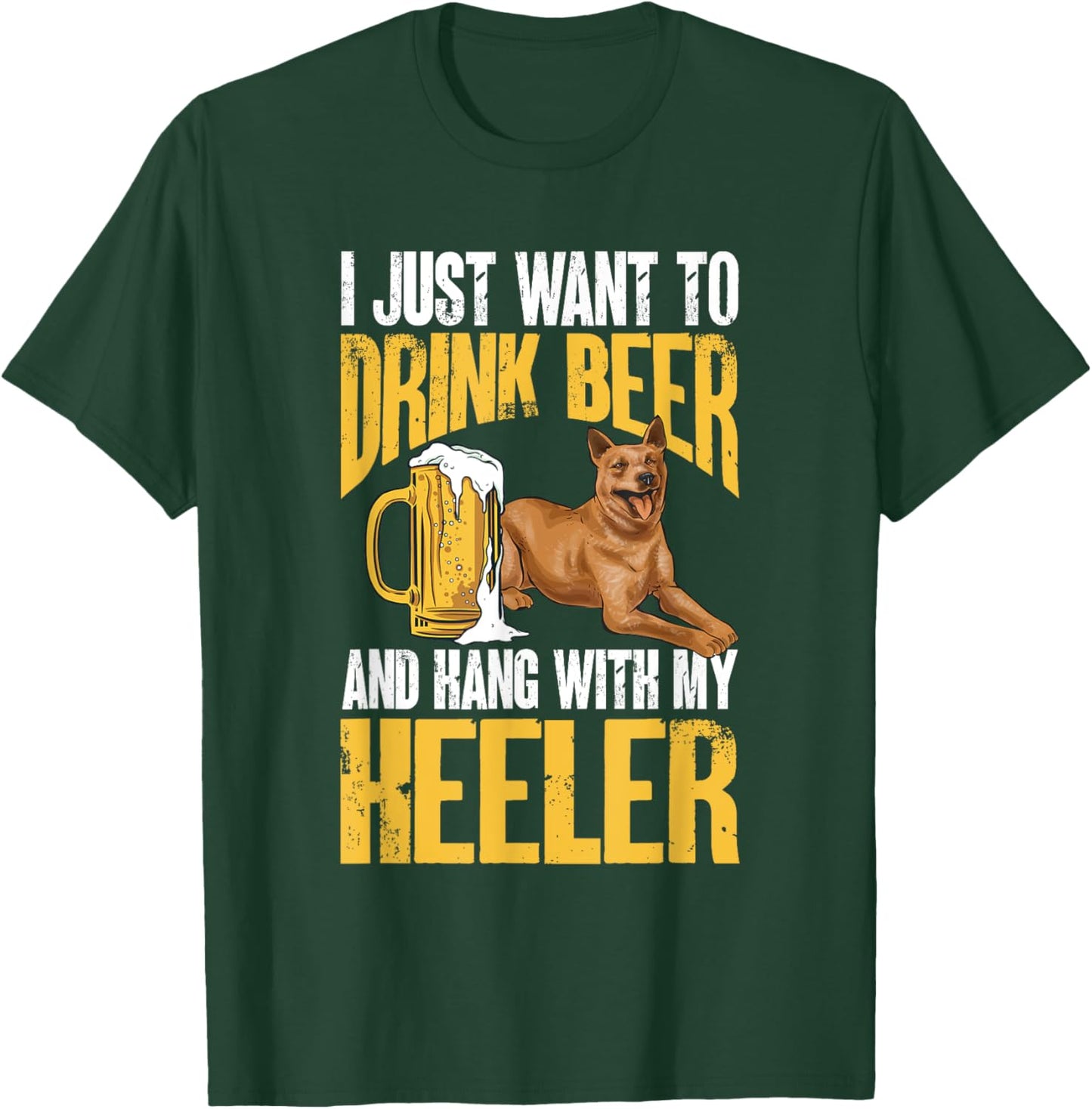Red Heeler Drinking Beer Australian Cattle Dog Men Women T-Shirt - T-Shirt | Forest
