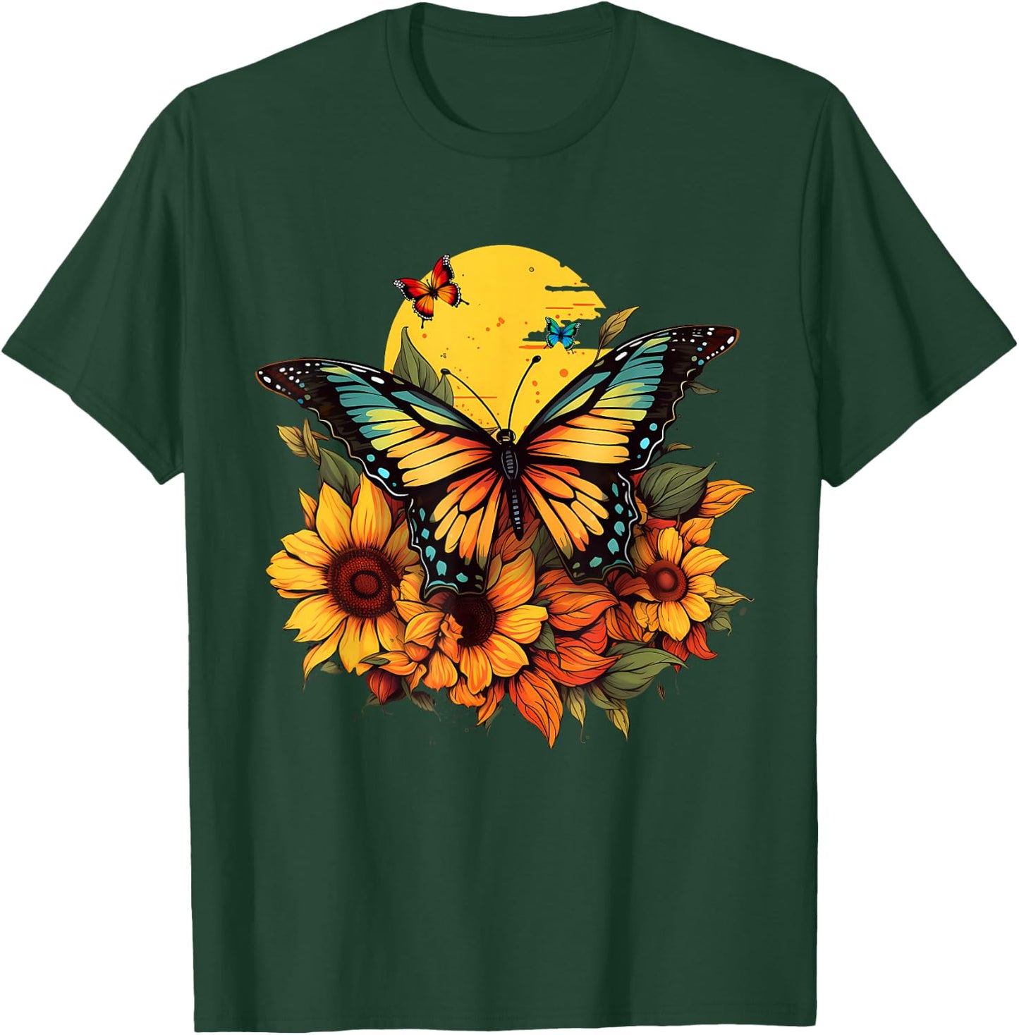 Butterflies Sunflower Design T-Shirt - T-Shirt | Forest