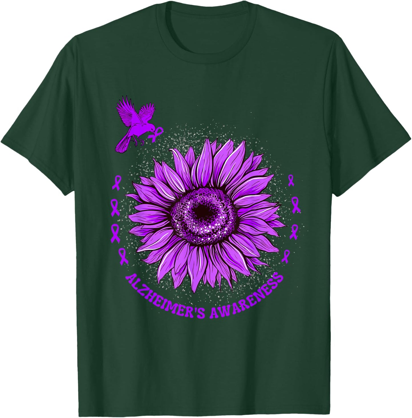 Alzheimer's Awareness Ribbon Purple Sunflower Ribbon Hope T-Shirt - T-Shirt | Forest