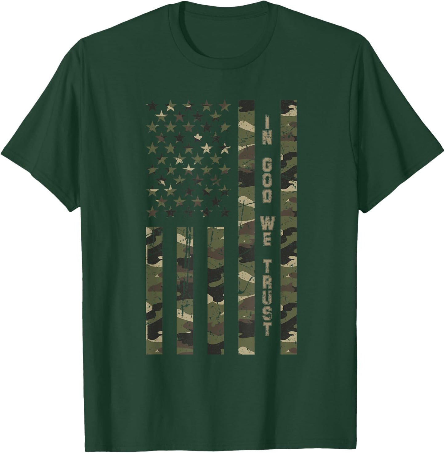 In God We Trust United States Distressed Camo w US Flag T-Shirt - T-Shirt | Forest