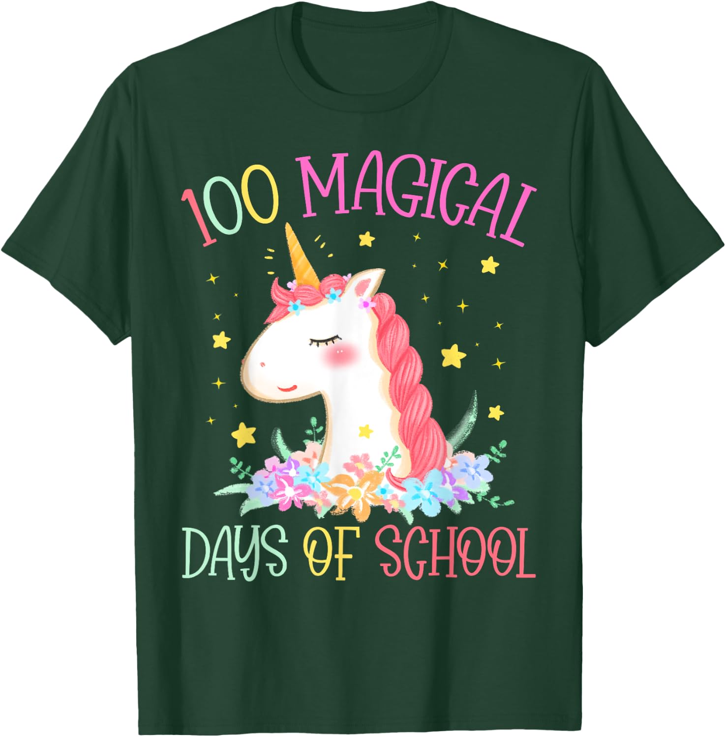 100th Day of School Unicorn 100 Magical Days Girls Teacher T-Shirt - T-Shirt | Forest