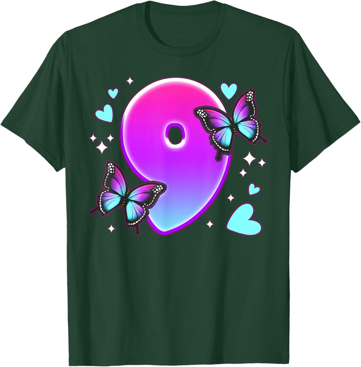 Birthday Girl 9 Years, Butterflies and Number 9 T-Shirt - T-Shirt | Forest