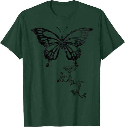 Butterfly Graphic Black Print Distressed T-Shirt - T-Shirt | Forest