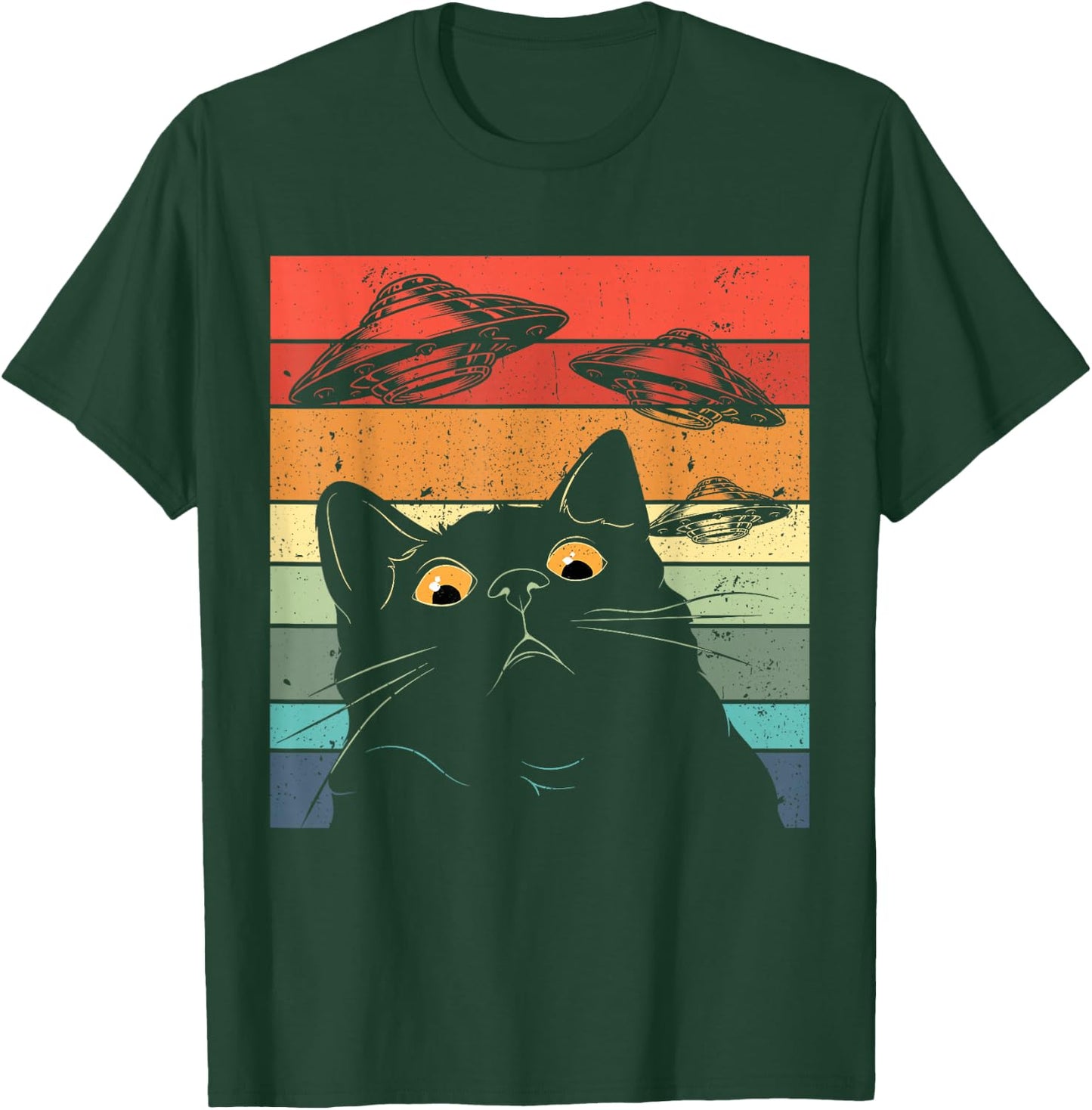 Funny Cat , Galaxy Cat Shirt Spaceship Alien Cat UFO T-Shirt - T-Shirt | Forest