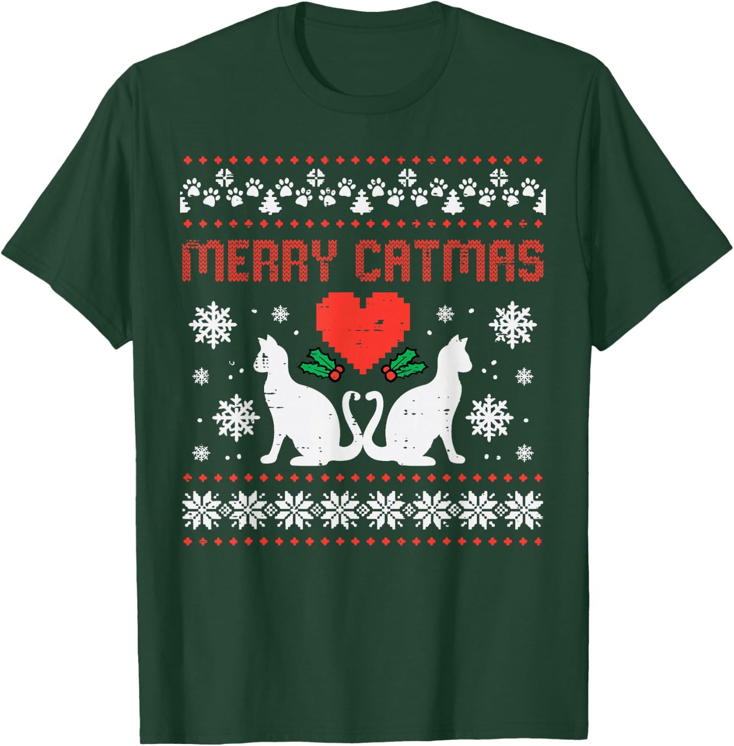 Merry Catmas Cat Ugly Christmas Vintage Xmas Women Men Kids T-Shirt - T-Shirt | Forest