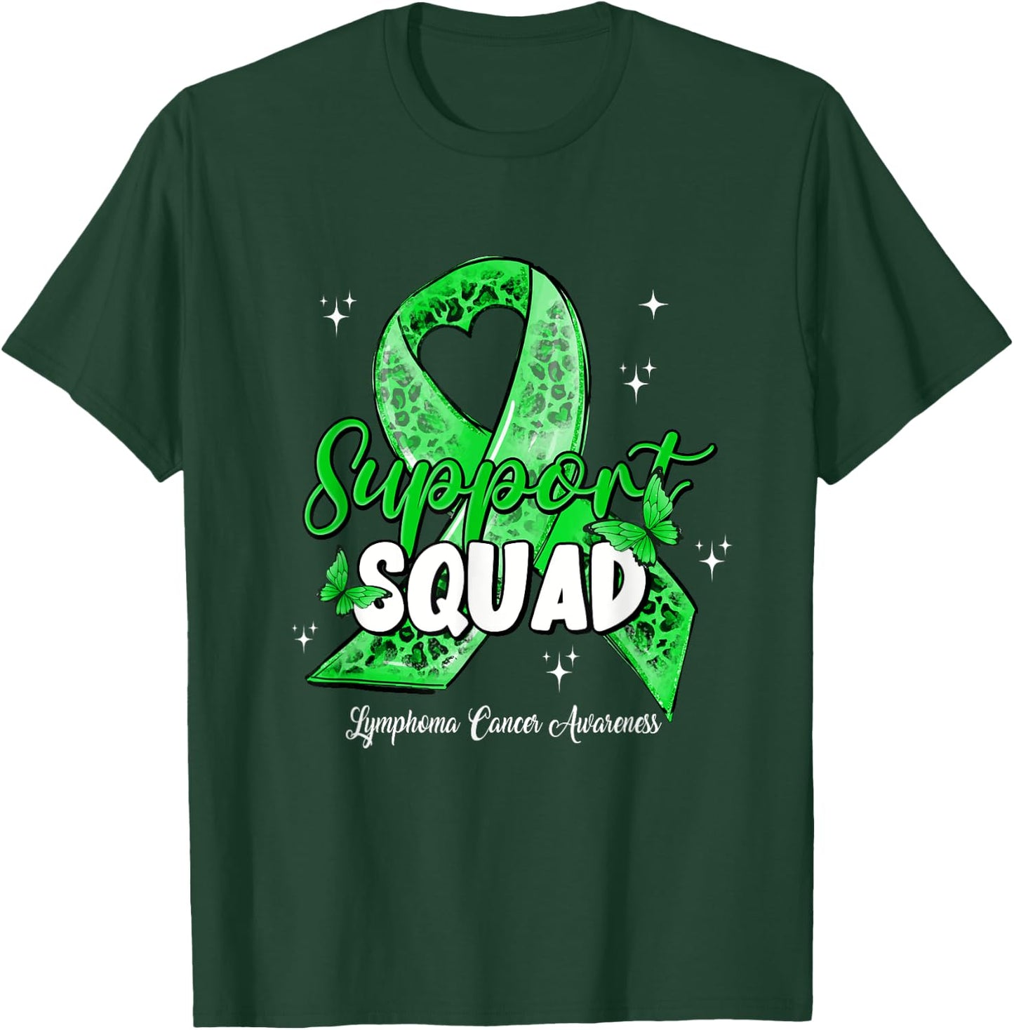 Support Squad Butterfly Green Ribbon Lymphoma Cancer Gifts T-Shirt - T-Shirt | Forest
