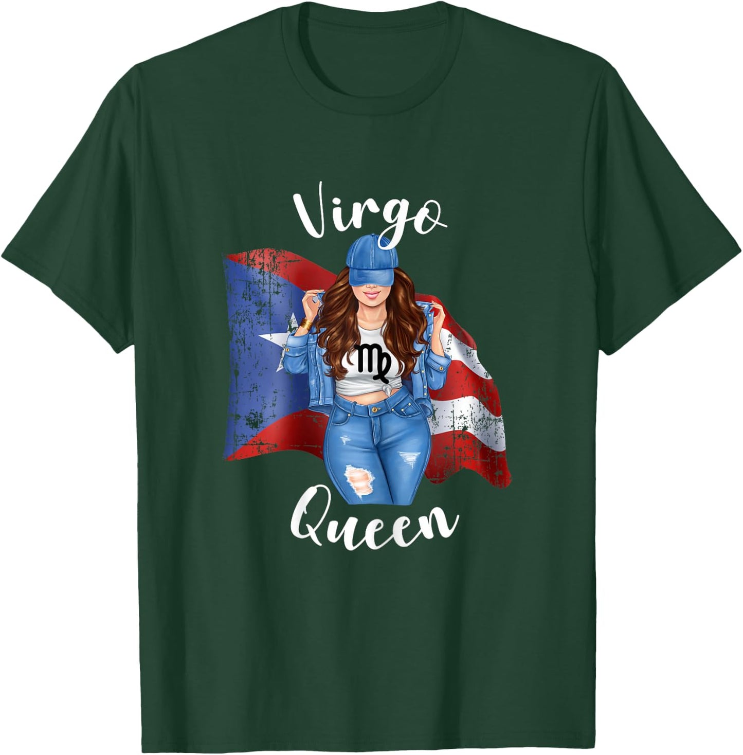 Puerto Rican Virgo Queen of Puerto Rico Zodiac Brunette T-Shirt - T-Shirt | Forest
