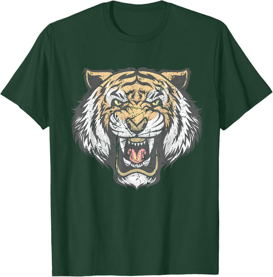 Tiger Head Face Distressed Wildlife Lover T-Shirt - T-Shirt | Forest
