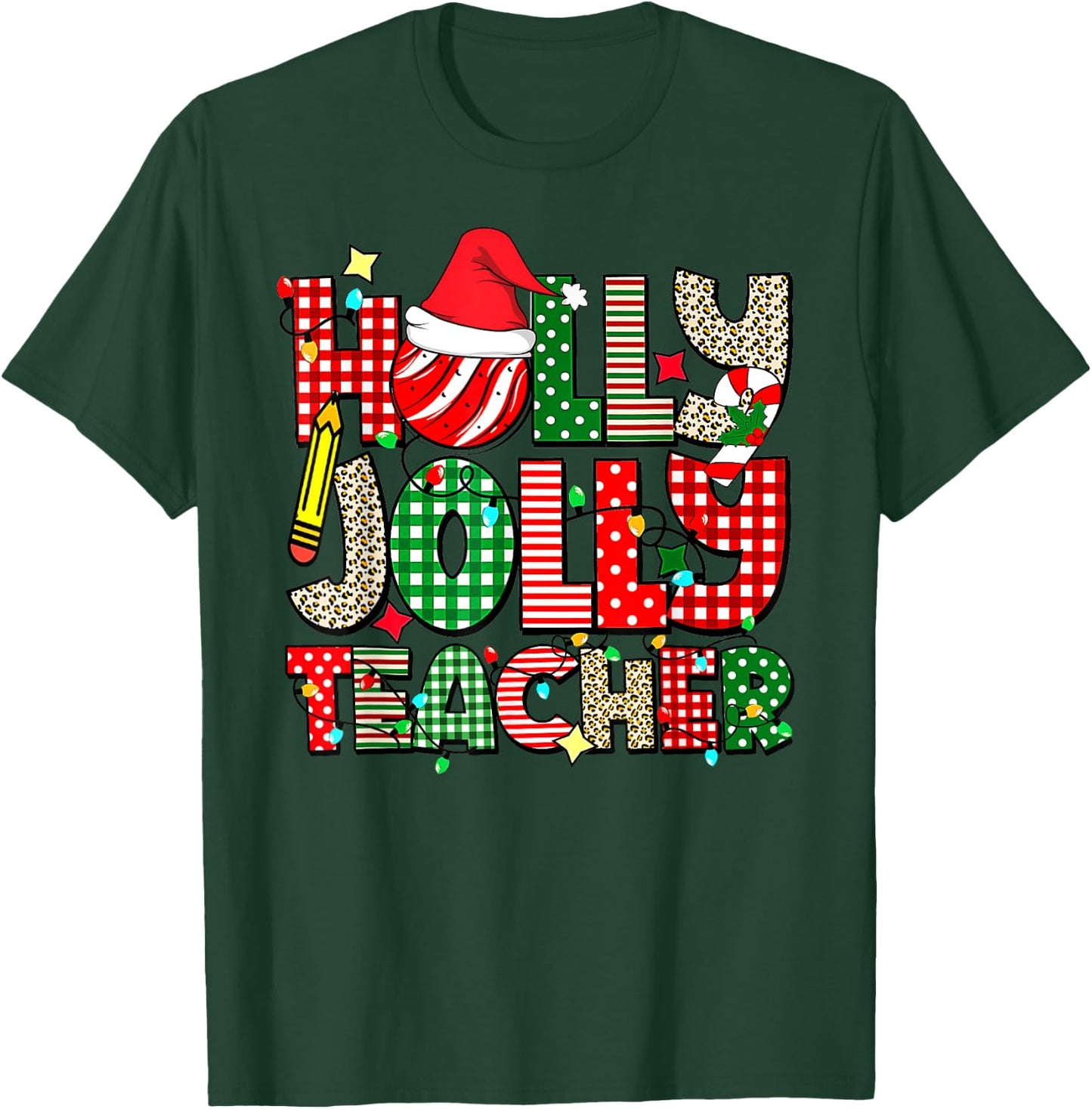 Holly n Jolly Teacher Santa Christmas Smile Face Hippie Men Women Kids T-Shirt - T-Shirt | Forest