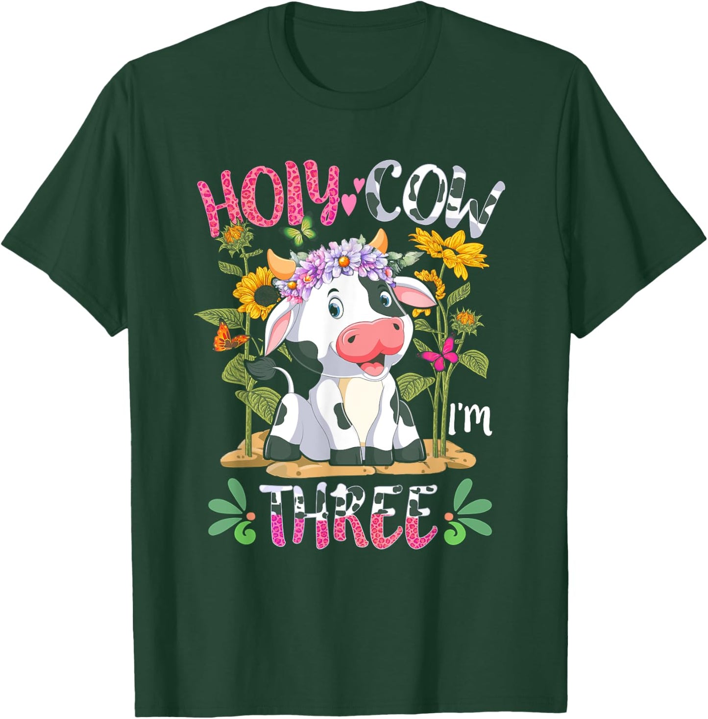 Girl Holy Cow I'm Three 3 Years Old 3rd Birthday Farming T-Shirt - T-Shirt | Forest