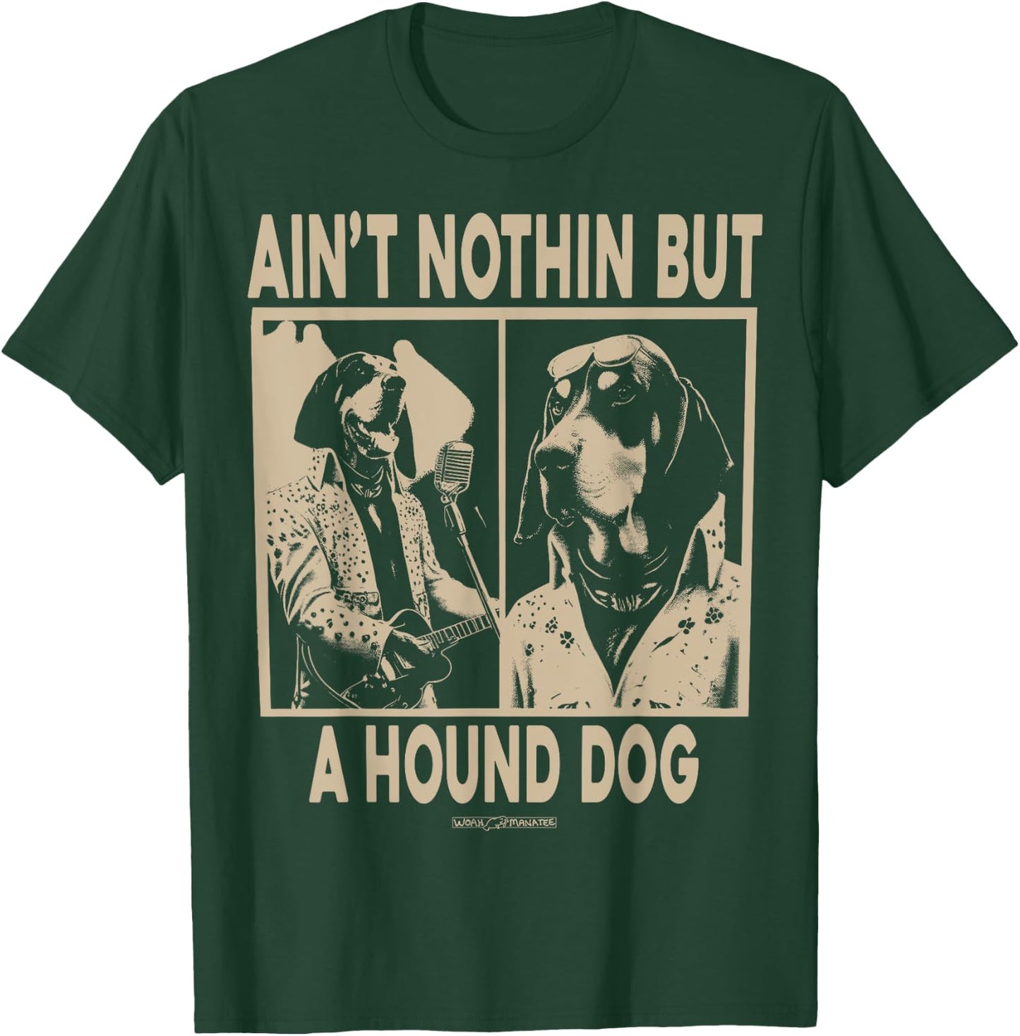 WOAH MANATEE AIN'T NOTHIN' BUT A HOUND DOG -Adults Dog Themed Black Small Classic Fit Short Sleeve Cotton T-Shirt - T-Shirt | Forest