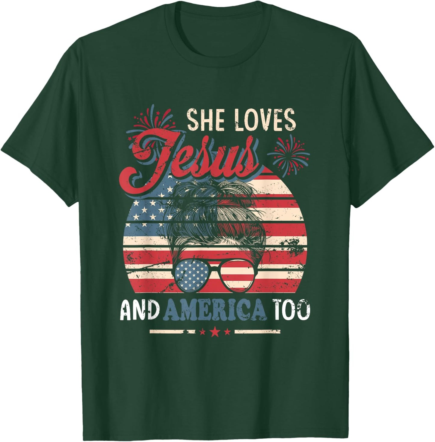 She Loves Jesus And America Too 4th of July Christian Lover Men T-Shirt - T-Shirt | Forest