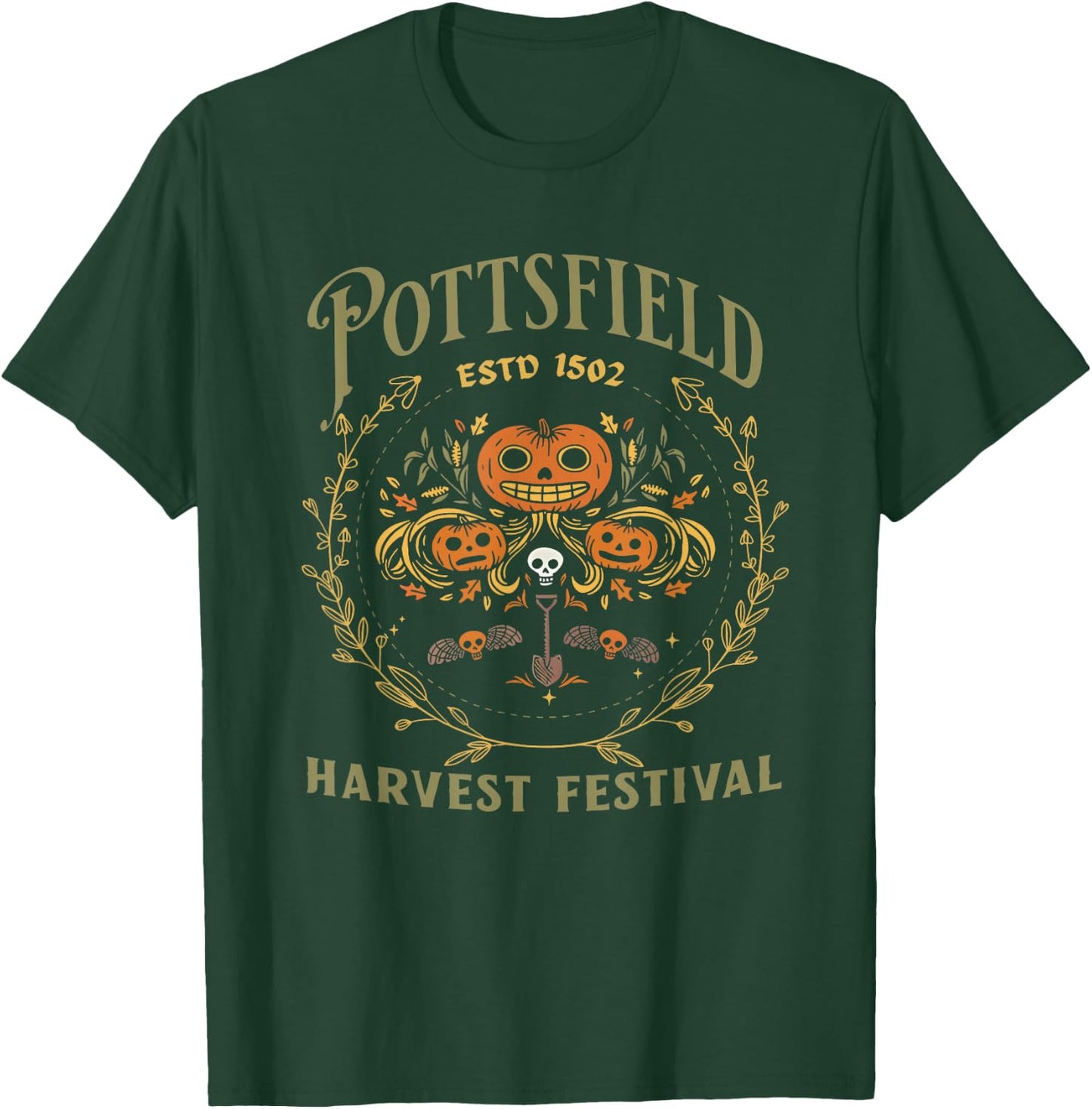Pottsfield Harvest Festival Retro Vegetables - Black Halloween -Adults Short Sleeve - Small T-Shirt - T-Shirt | Forest