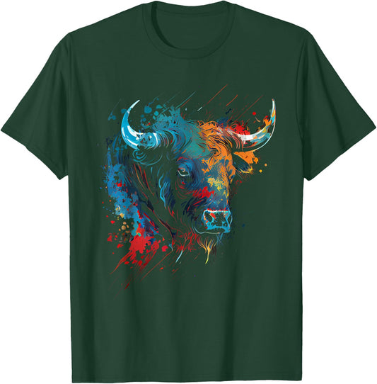 Bull Colourful Bull Riding Meat Favourite Animal Bull Fan T-Shirt - T-Shirt | Forest