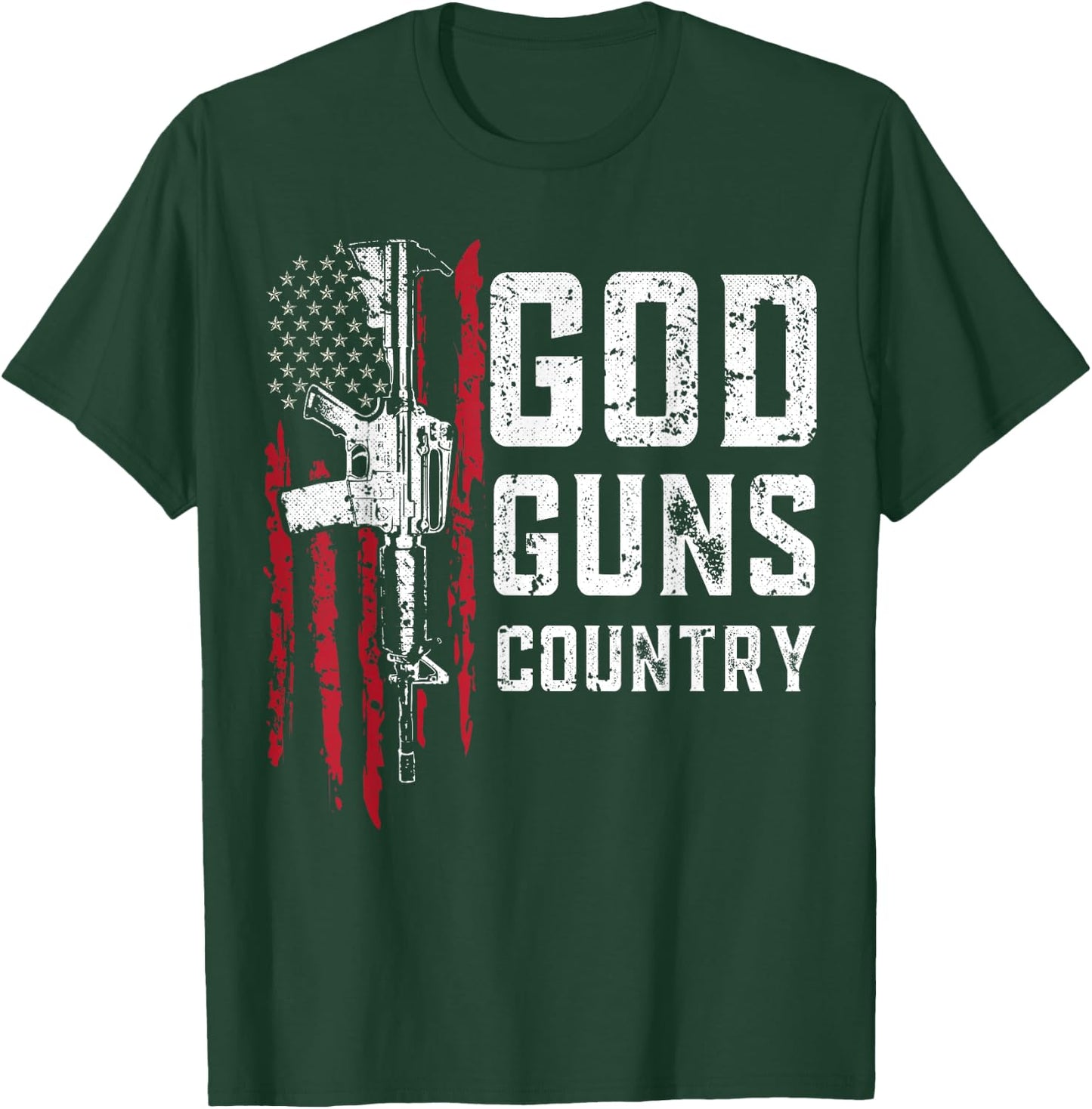 God Guns Country American Flag AR-15 Gun Veteran Women Kids Men T-Shirt - T-Shirt | Forest