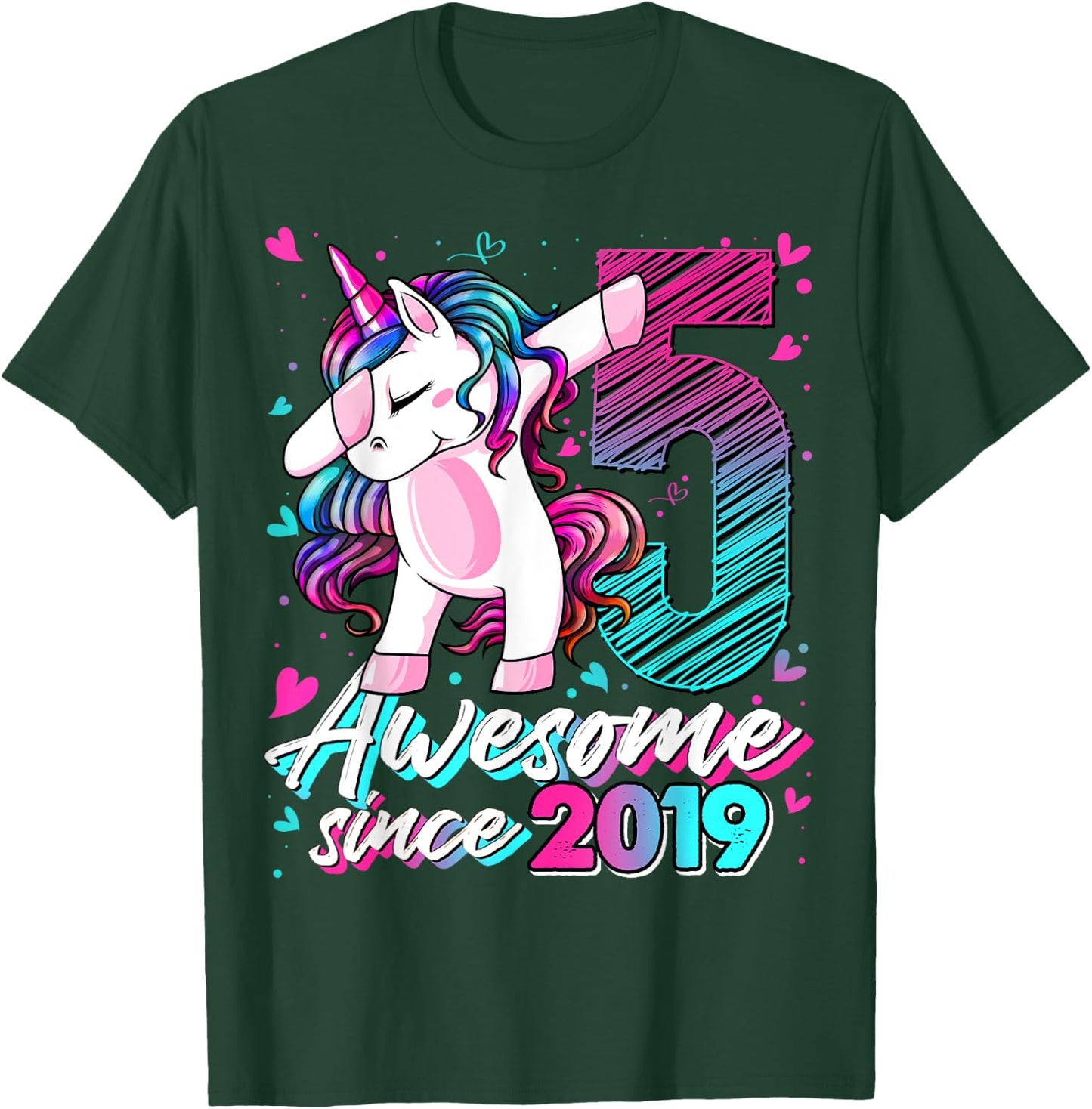 5 Years Old Flossing Unicorn Gifts 5th Birthday Girl Party T-Shirt - T-Shirt | Forest