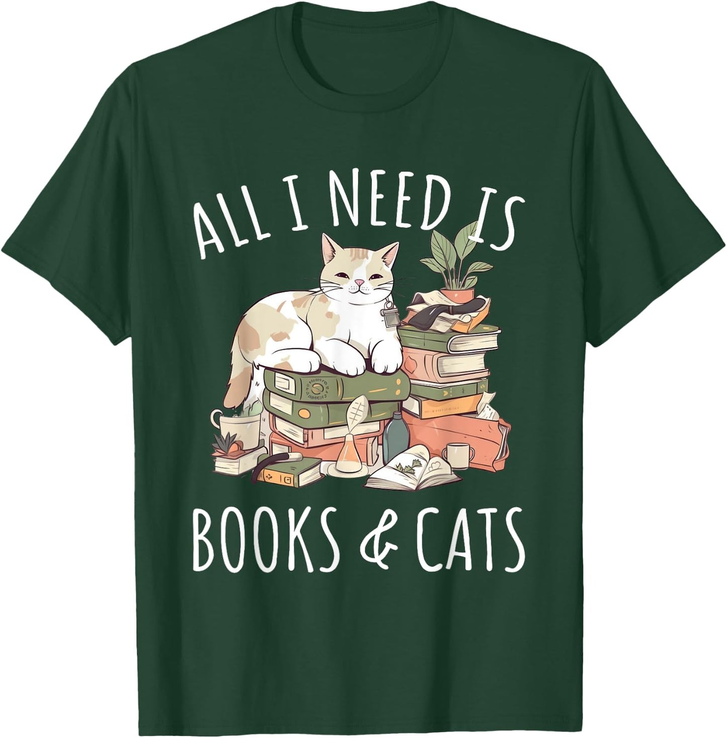 All I need is Books & Cats Women Reading Cat Lover T-Shirt - T-Shirt | Forest
