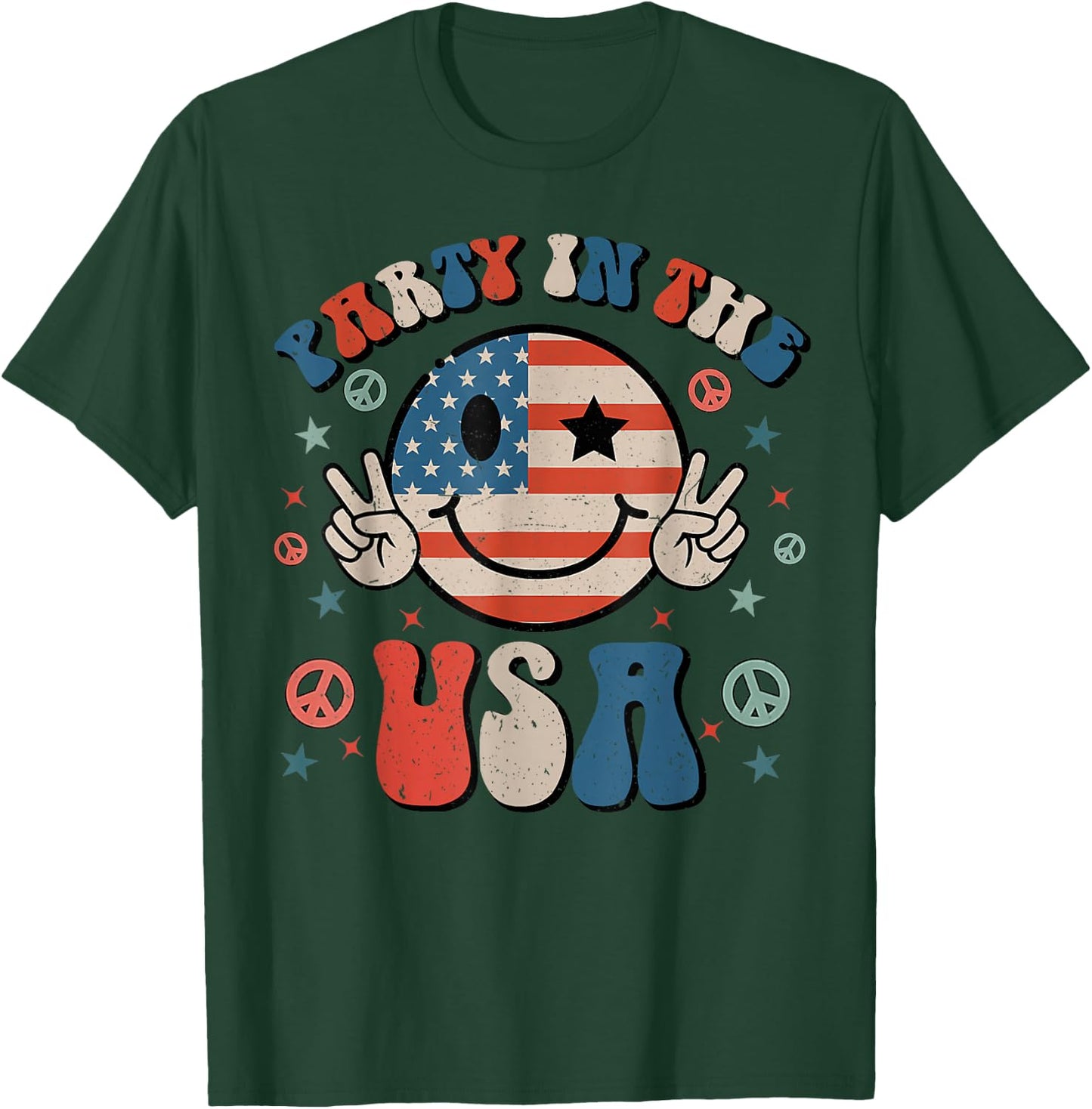 Party in The USA 4th of July Preppy Smile Kids Men Women T-Shirt - T-Shirt | Forest