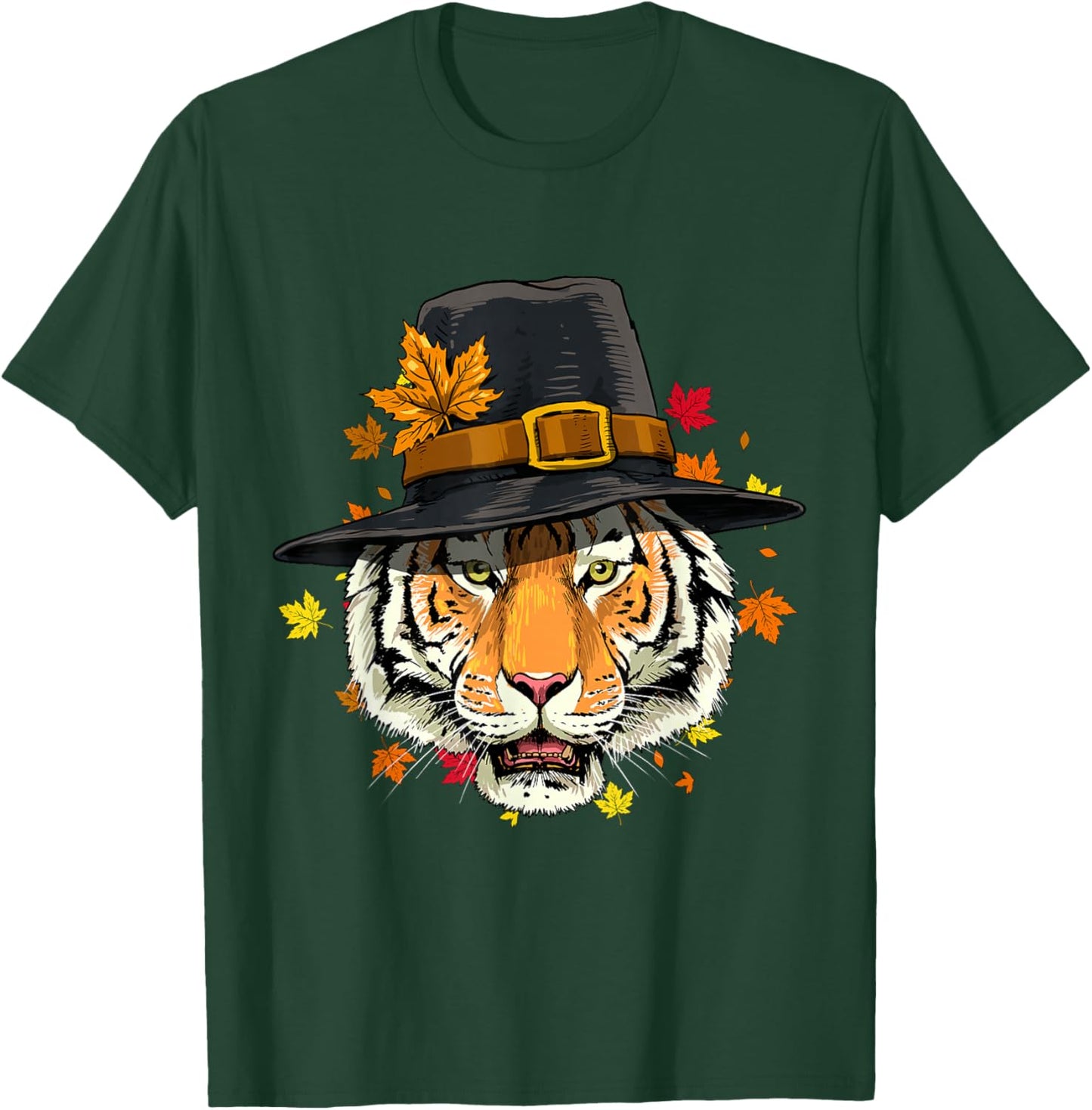 Thanksgiving Tiger Cat Pilgrim Turkey Day Autumn Tiger Lover Men Women Girls Kids T-Shirt - T-Shirt | Forest
