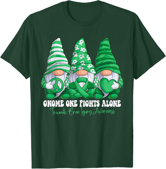 Traumatic Brain Injury Awareness Month Green Ribbon Gnomies T-Shirt - T-Shirt | Forest