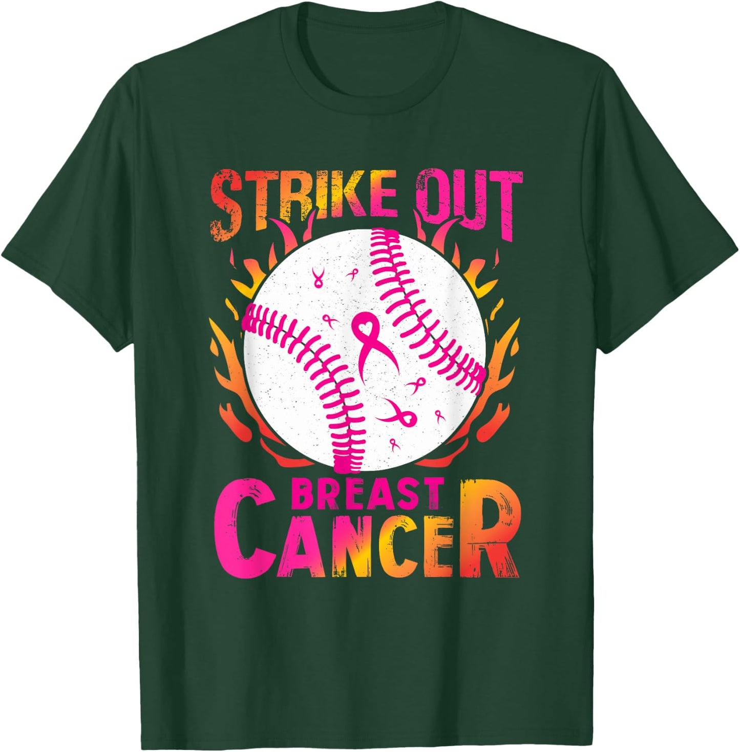 Strike Out Breast Cancer - Baseball Pink Ribbon Awareness T-Shirt - T-Shirt | Forest