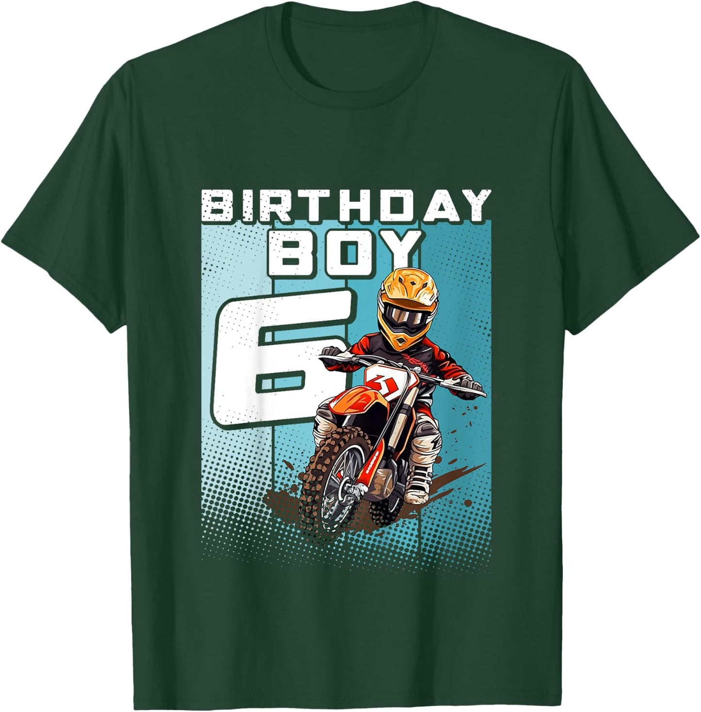 Kids Bday 6 Dirt Bike Birthday Boy 6 Motocross MX 6th Birthday T-Shirt - T-Shirt | Forest