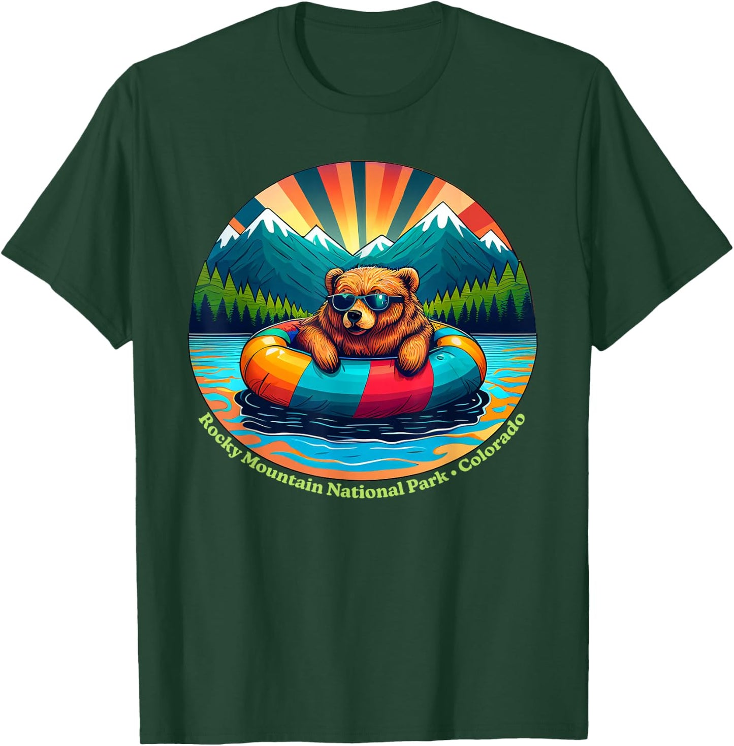 Rocky Mountain National Park Bear with Sunglasses Souvenir T-Shirt - T-Shirt | Forest