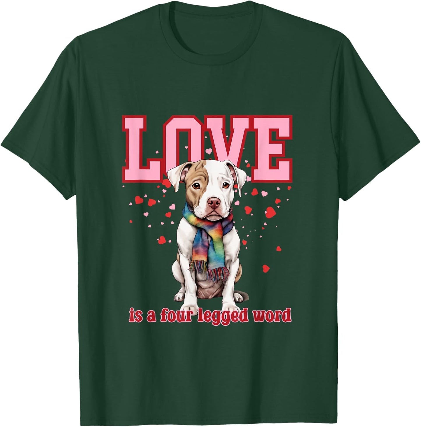 Pitbull Love is a Four Legged Word Pride Valentine T-Shirt - T-Shirt | Forest