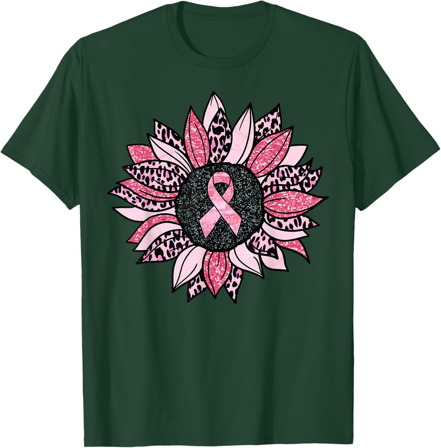 Sunflower Pink Breast Cancer Awareness Women Warrior T-Shirt - T-Shirt | Forest