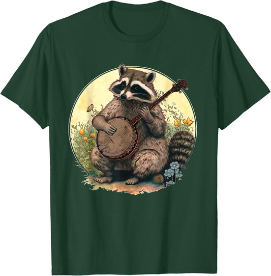 Cottagecore Aesthetic Raccoon Playing Banjo - Funny Racoon T-Shirt - T-Shirt | Forest