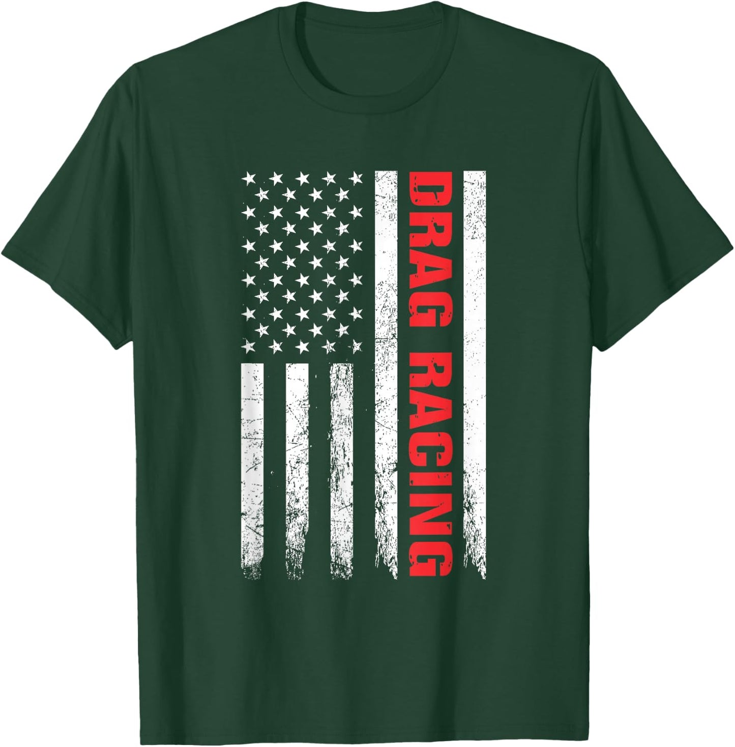 Drag Racing Race Car Driver USA Flag Racing Enthusiast T-Shirt - T-Shirt | Forest