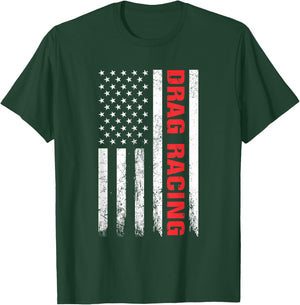 Drag Racing Race Car Driver USA Flag Racing Enthusiast T-Shirt - T-Shirt | Forest