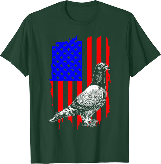 Cool Pigeon Design Men Women Patriotic US Flag Pigeon Lovers T-Shirt - T-Shirt | Forest