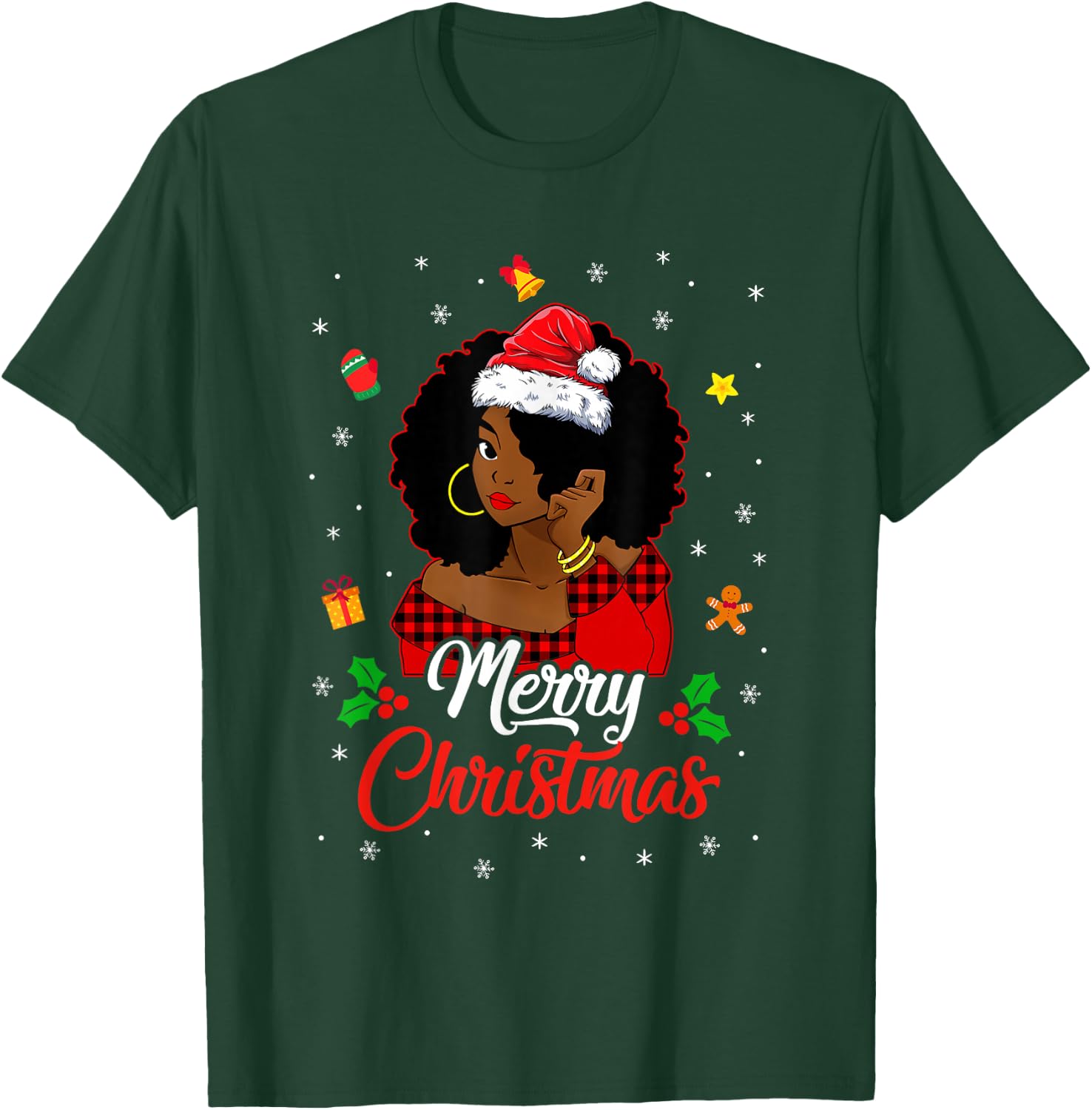 Black African Girl American Melanin Christmas Santa Hat T-Shirt - T-Shirt | Forest