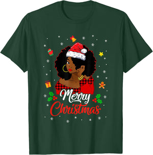 Black African Girl American Melanin Christmas Santa Hat T-Shirt - T-Shirt | Forest