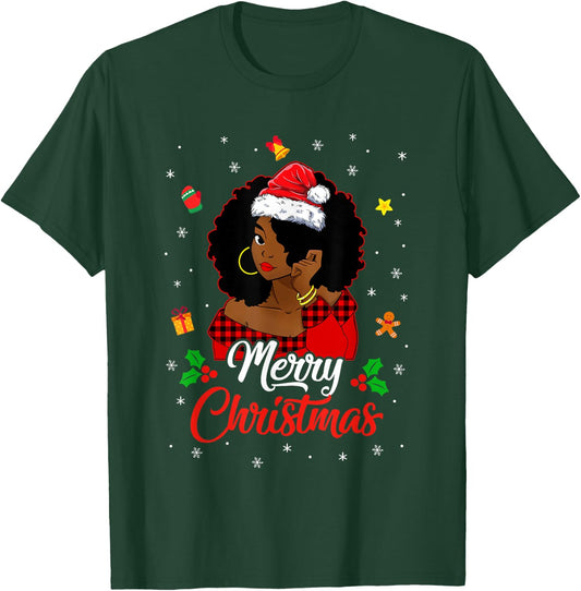 Black African Girl American Melanin Christmas Santa Hat T-Shirt - T-Shirt | Forest