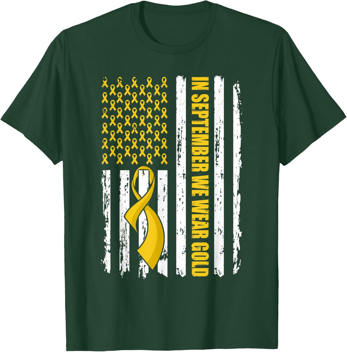 In September We Wear Gold Flag Childhood Cancer Awareness T-Shirt - T-Shirt | Forest