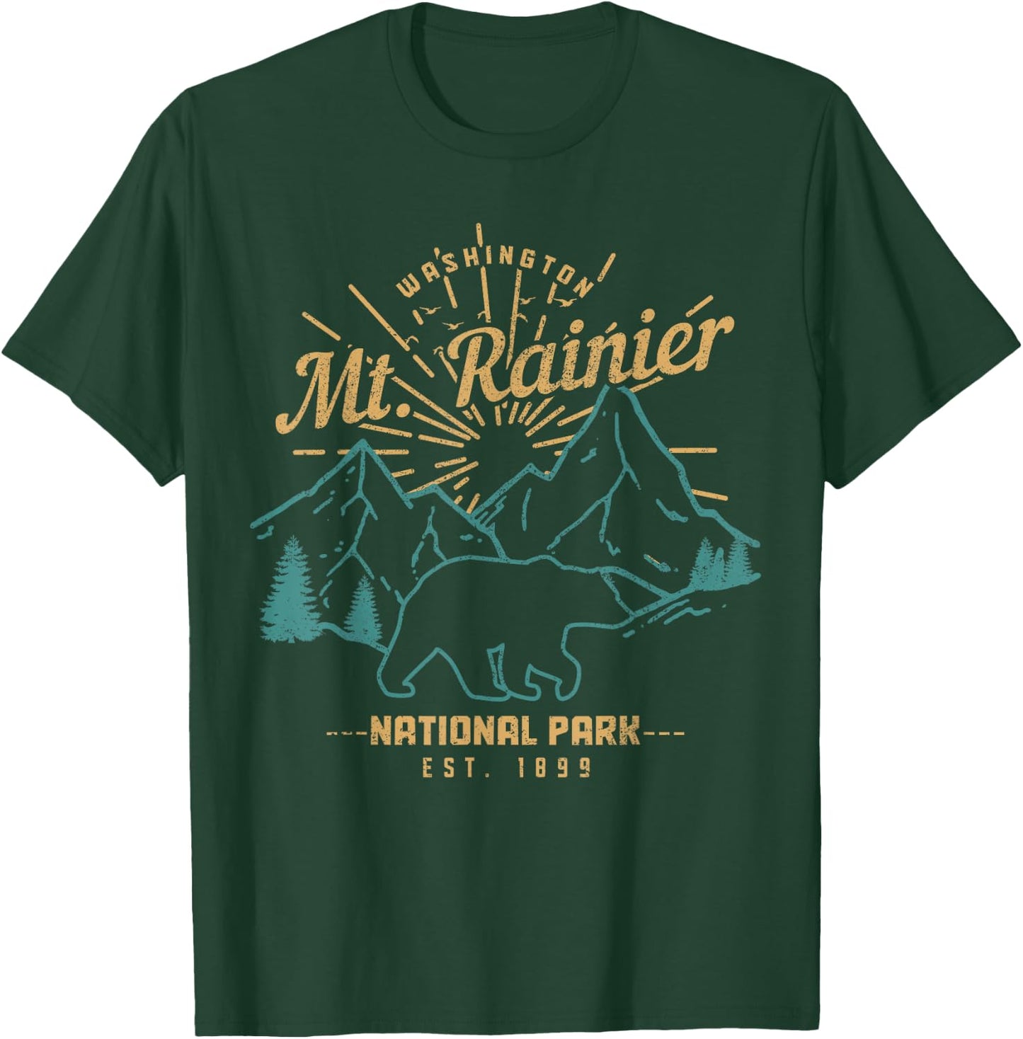 Mt. Rainier Washington Vintage Mountain National Park PNW T-Shirt - T-Shirt | Forest