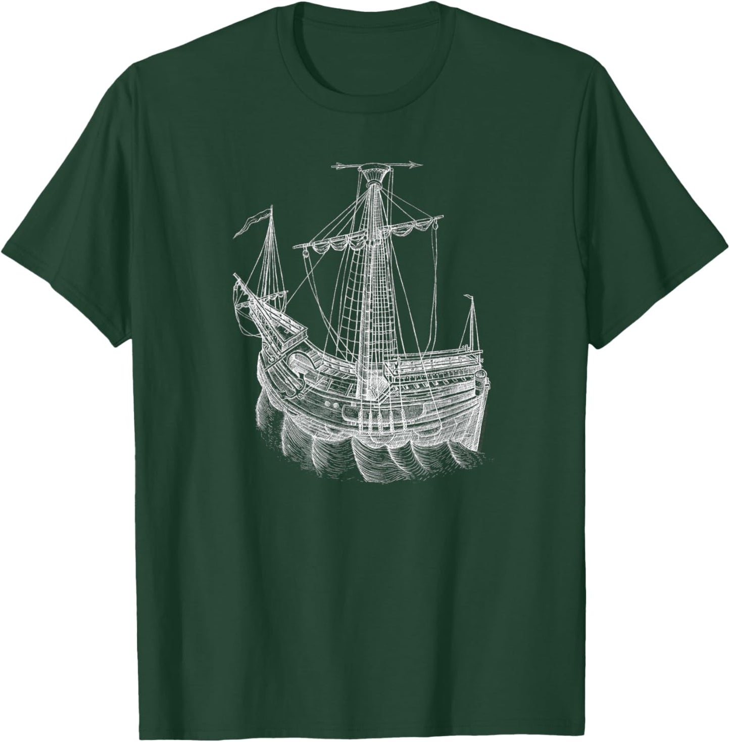 Vintage Historical Sailing Ship Drawing Sailing Ship T-Shirt - T-Shirt | Forest