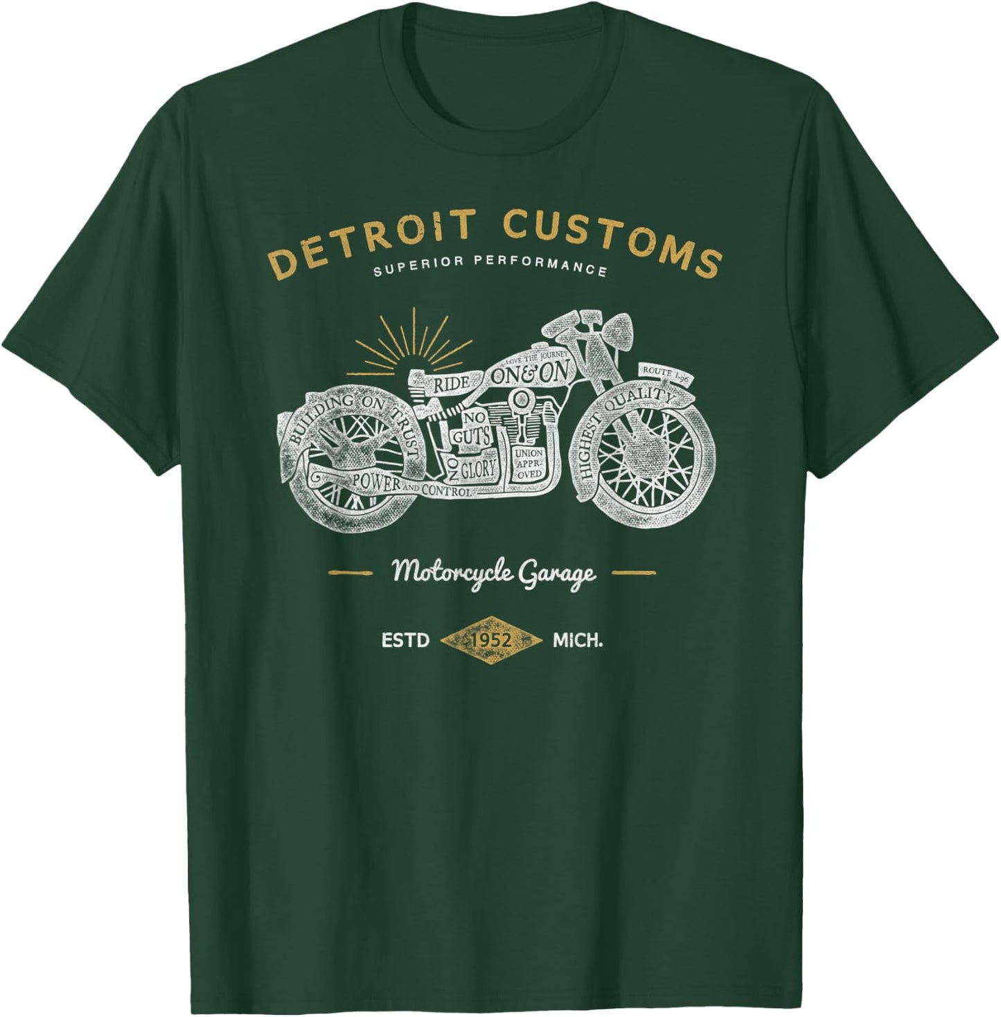 Detroit Custom Motorcycle Garage Biker T-Shirt - T-Shirt | Forest
