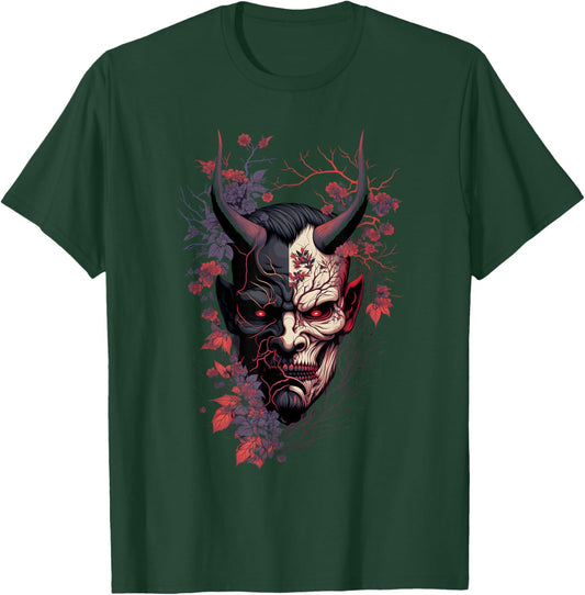 Traditional Japanese Tattoo Demon Mask, Oni Hannya Samurai T-Shirt - T-Shirt | Forest
