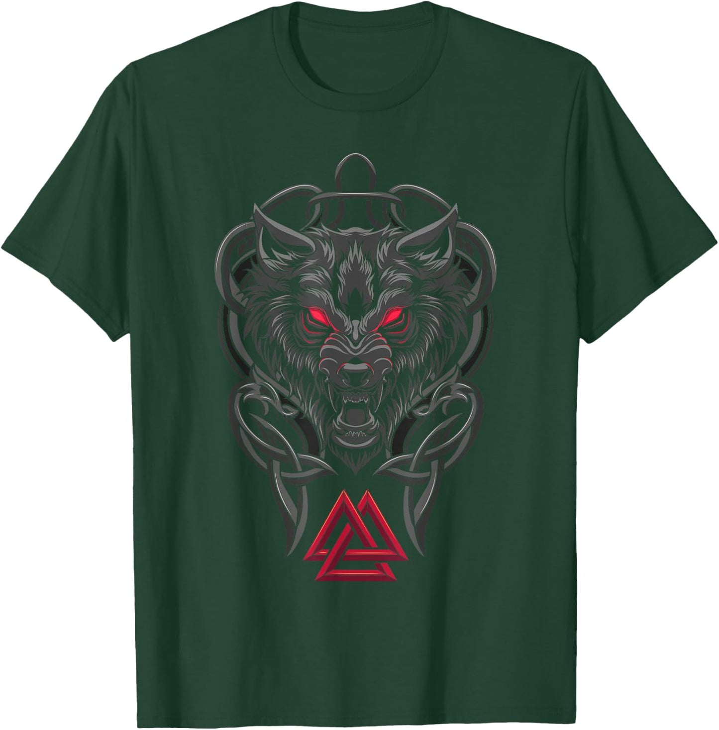 Viking Fenrir - Monstrous Wolf Valknut Norse Mythology T-Shirt - T-Shirt | Forest